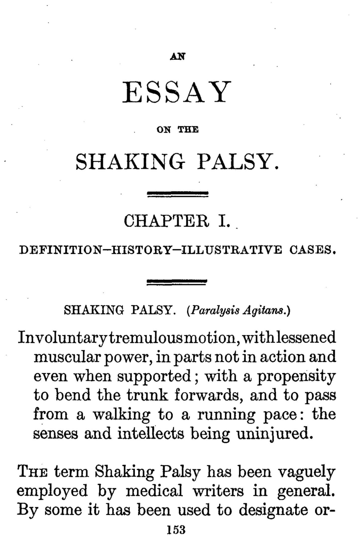 Erste Seite von James Parkinsons "An Essay on the Shaking Palsy.